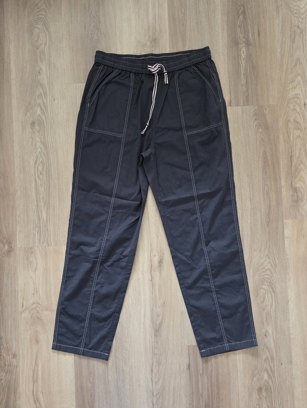 NWT Margaret O'Leary Wmns Nolan Blk Drawstring Casual Pants L Lagenlook Minimal